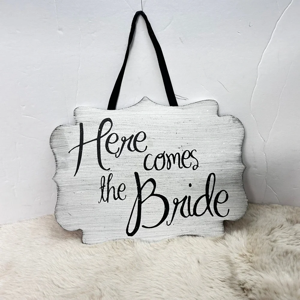 Studio His and‎ Hers Here Comes The Bride Wedding Decorative Wood Plaque Sign
